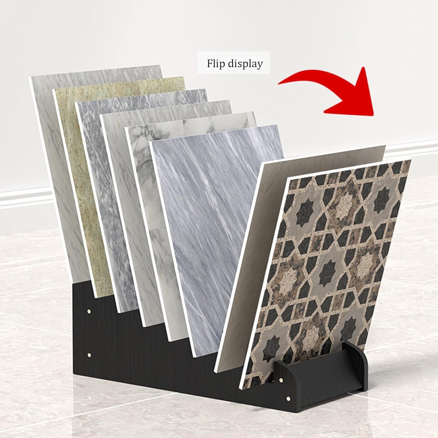 Floor Tile Display Rack, Vertical Wooden Plate Holder, Strong Load-Bearing Stand for Craft Shows, Oblique Insertion Design