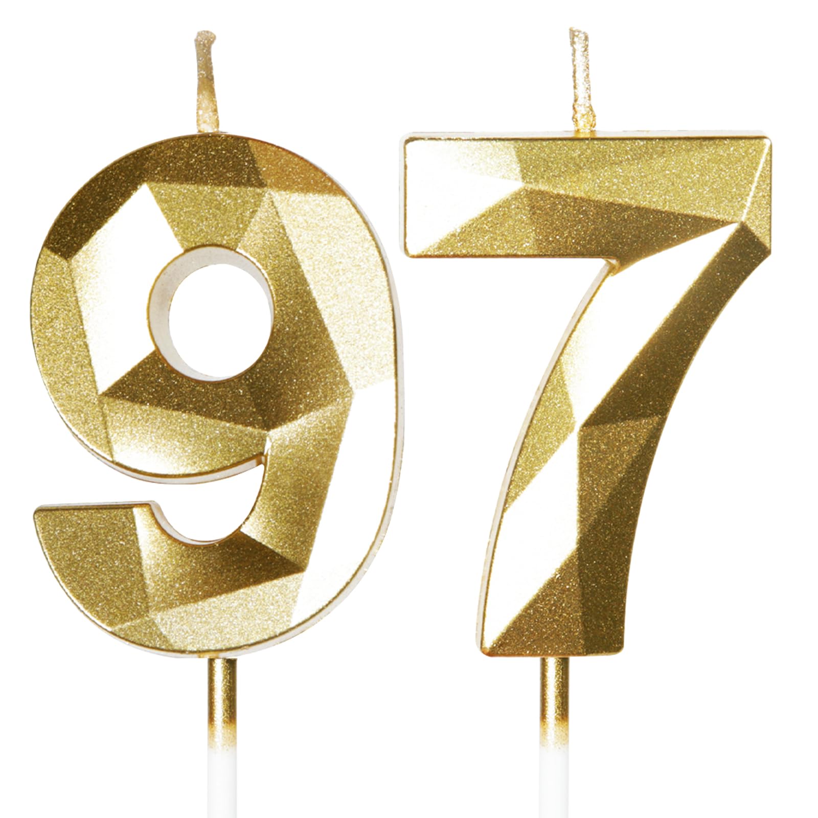 Gold 97. Geburtstagskerzen, 97. Geburtstagsdekorationen für Frauen und Männlich, 3D-Zahl-97-Kerze für Kuchen, Goldene Kuchendekorationen für Geburtstagsfeiern und Hochzeiten Zubehör