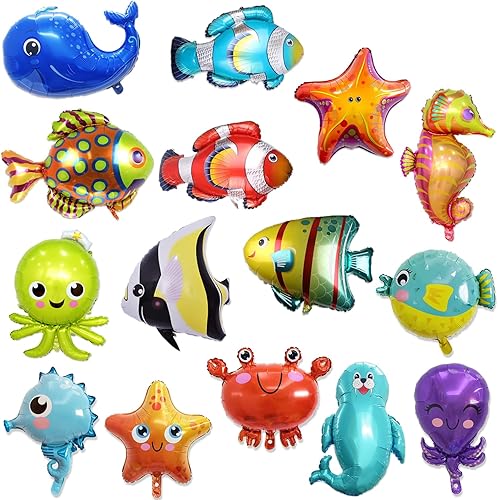16 globos temáticos de animales del océano, decoraciones de fiesta, globos de mar, suministros de fiesta de delfín, cangrejo de mar, pulpo,
