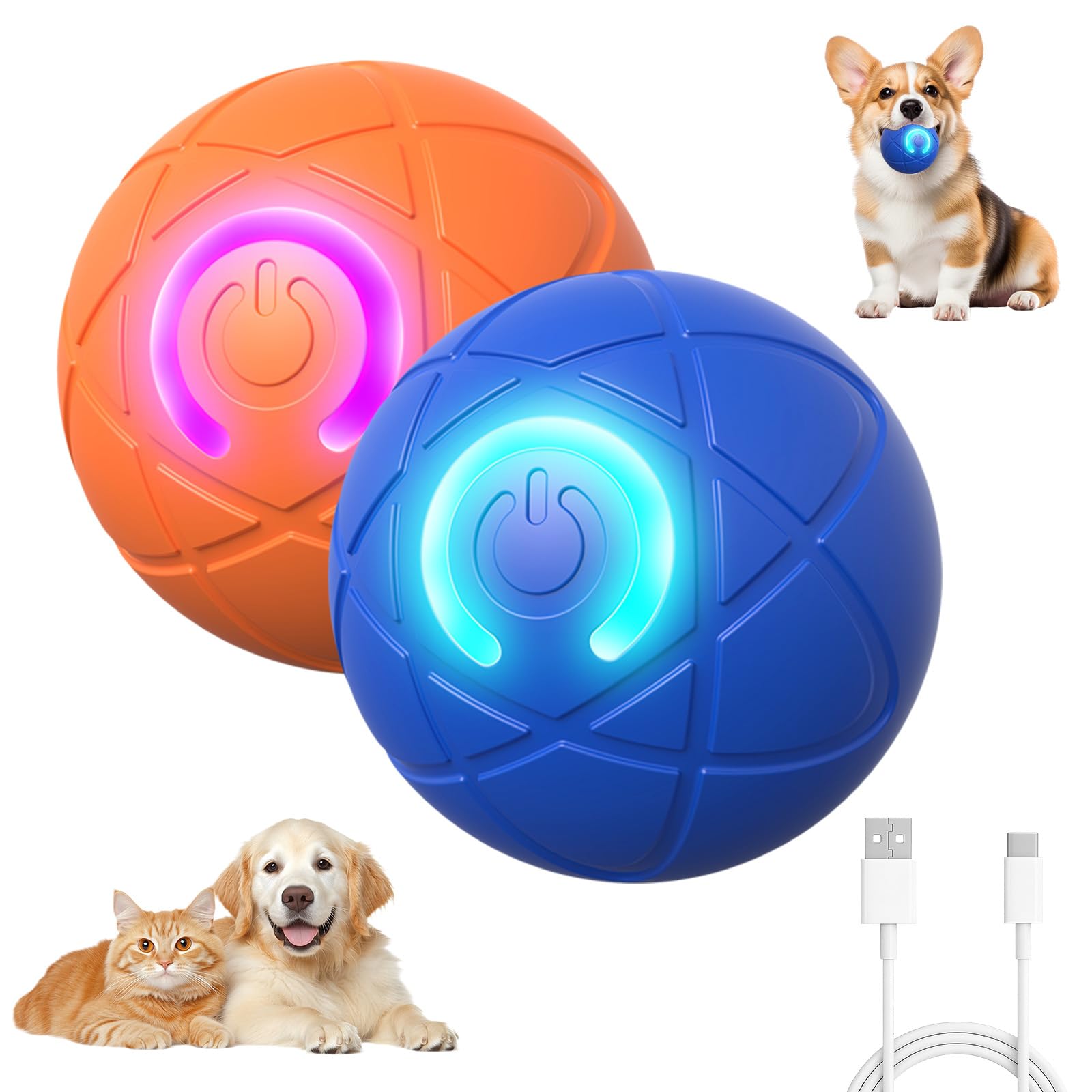 2PCS Shaky Ball Toy for Dogs Vibrating Dog Ball USB Rechargeable Interactive Automatic Moving Bouncing Perfect for Small