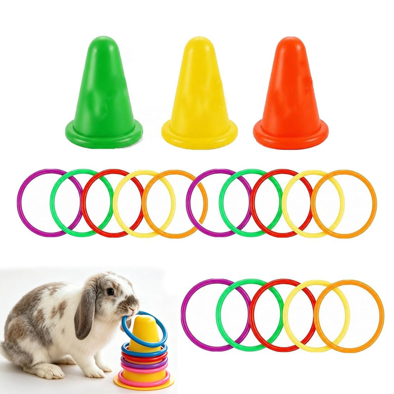 STIFFENERS 18 PCS Rabbit Enrichment Items, Boredom Breaker Set with Colourful Rings, Interactive Play Items for Indoor Rabbits