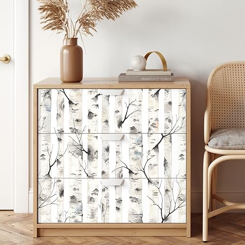 Miniatura 7 de VEELIKE Papel tapiz de abedul para despegar y pegar, papel de contacto rústico de abedul de 17.7 x 354 pulgadas, mural de pared extraíble de bosque,