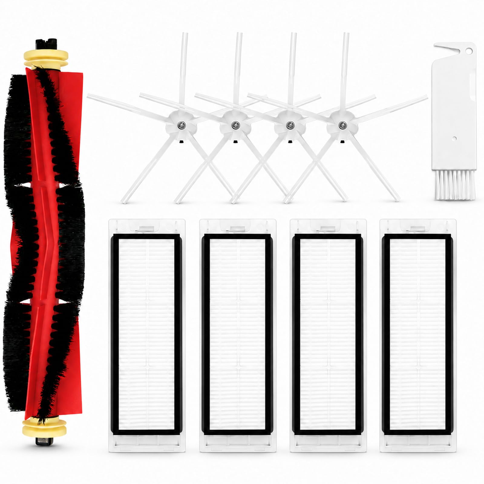 SONGRUI Zamienne części zamienne kompatybilne z Roborock E4, E5, S4, S4 Max, S5, S5 Max, S6, S6 MaxV, zestaw zapasowy do robota odkurzającego z 1 rolką, 4 szczotkami bocznymi, 4 nasadkami filtra HEPA