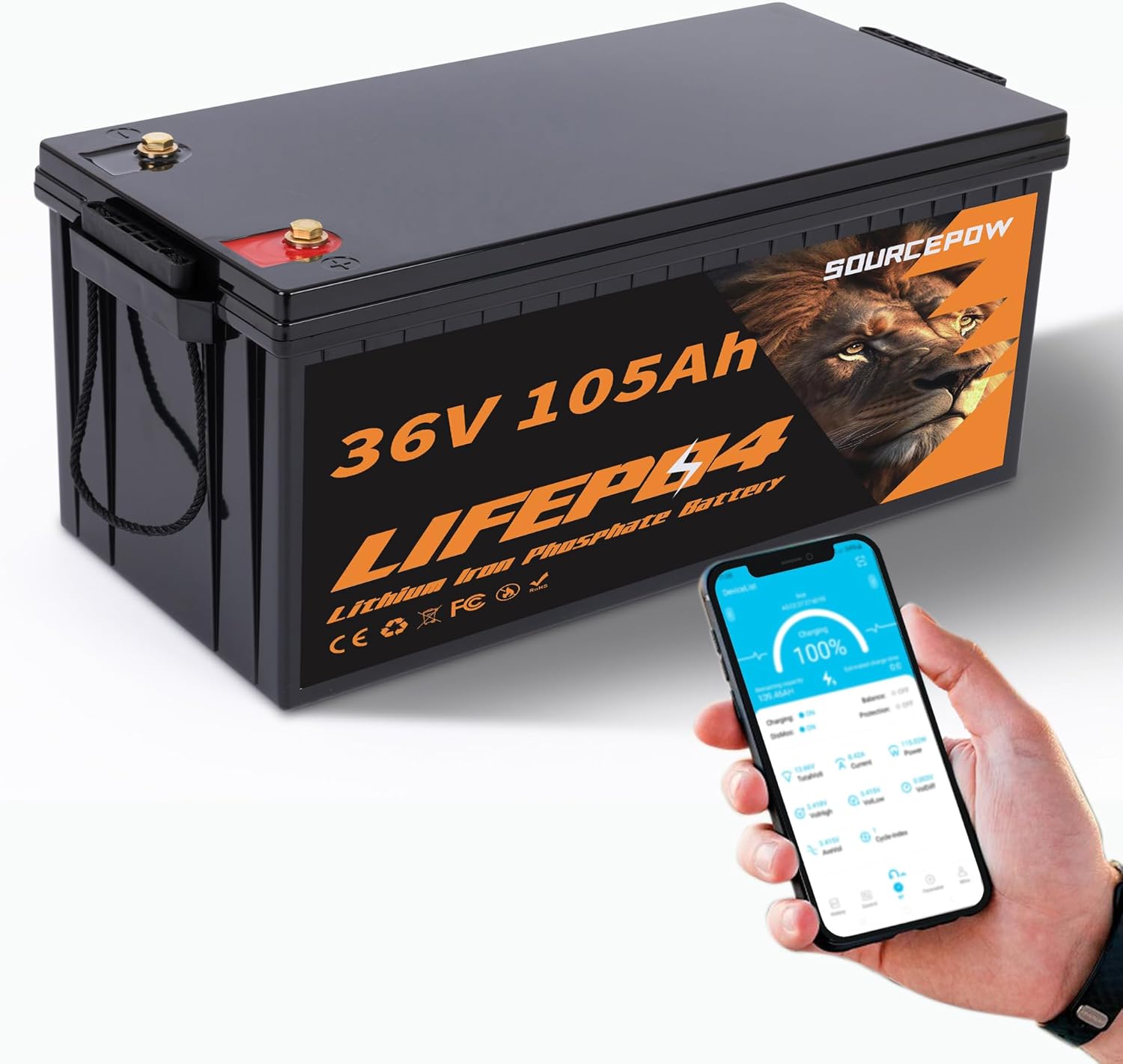 36V 105Ah Golf Cart LiFePO4 Battery with 200A BMS