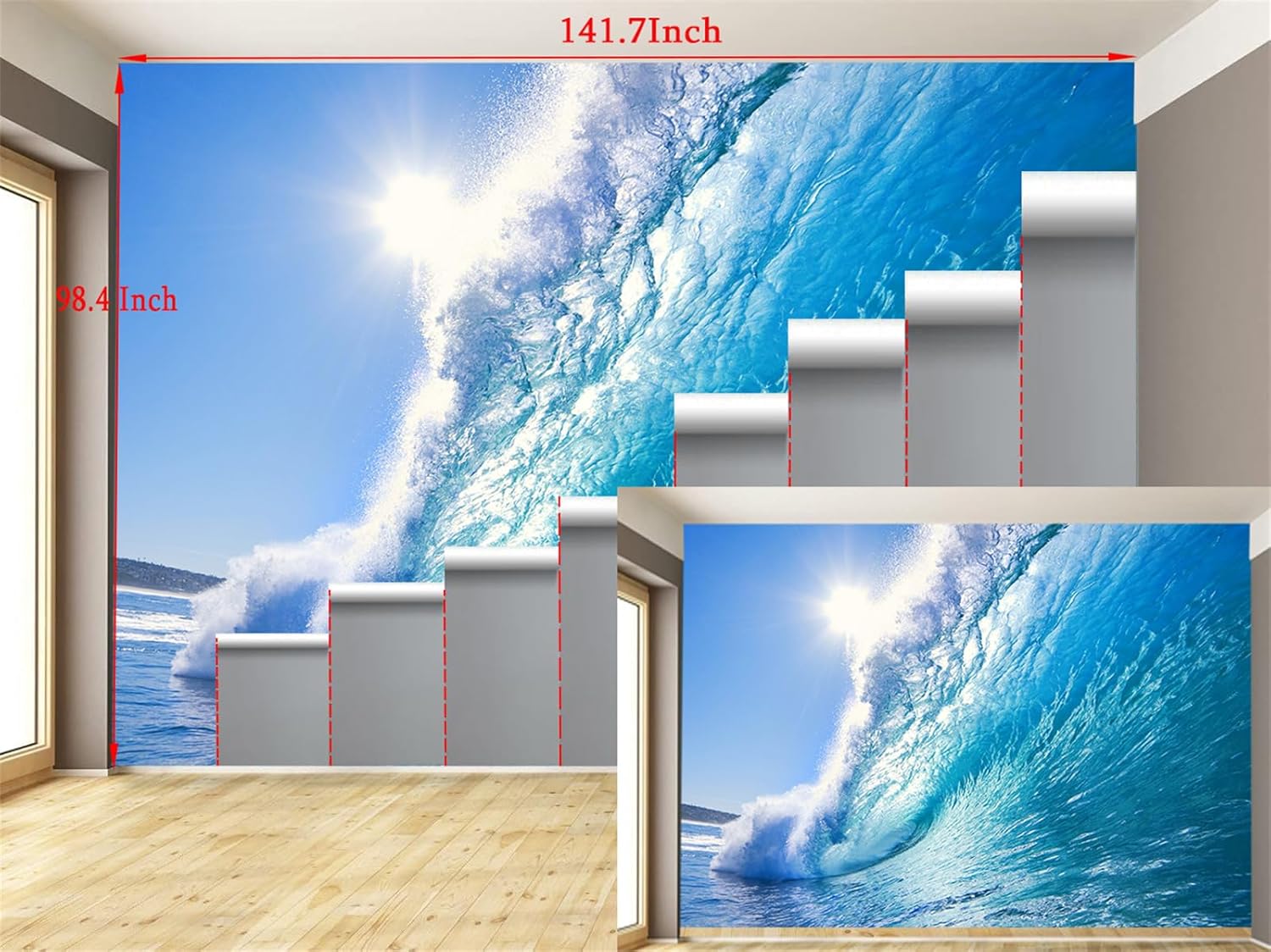 FLFK Wall Murals Peel and Stick Ocean Wave Surfing 141.7"x98.4"- Self-Adhesive Wallpaper Large Poster Sticker for Bedroom Living Room Decor