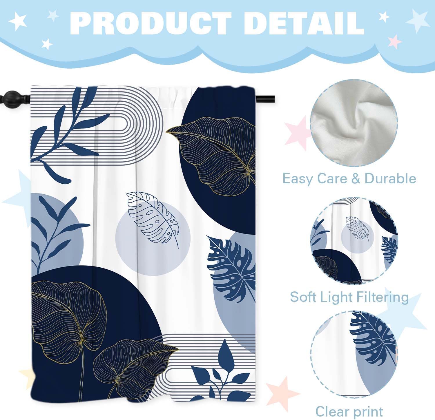 3 Pcs Boho Navy Blue Kitchen Curtains,Navy Blue Blackout Curtains Valances and Tiers Set for Windows Summer Farmhouse Blue Curtains Decor for Summer Bedroom Window Decor,Cafe Curtains for Kitchen