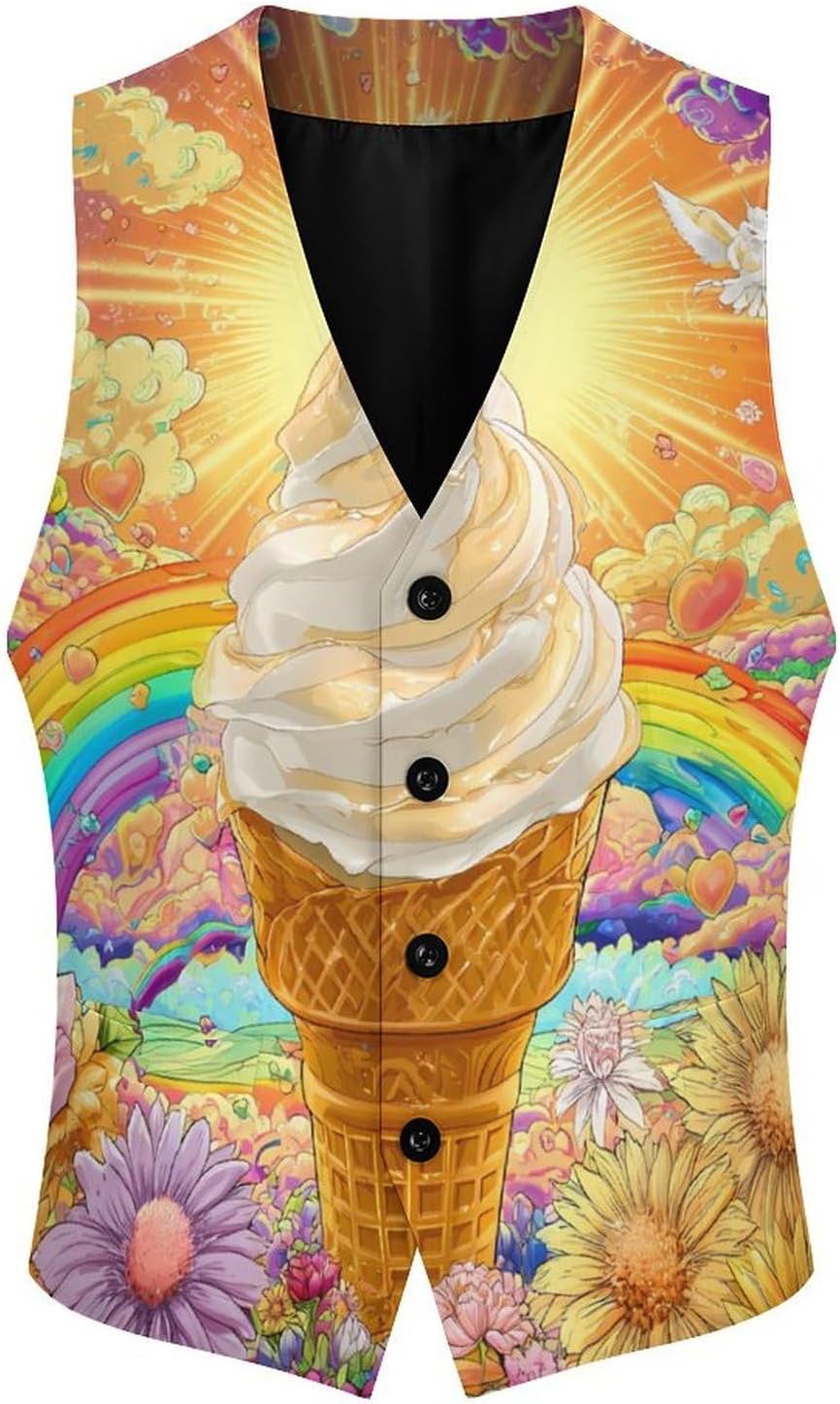 Graffiti Ice Cream Cone Pop Casual Suit Vest for Men Tuxedo Waistcoat Formal Business Dress
