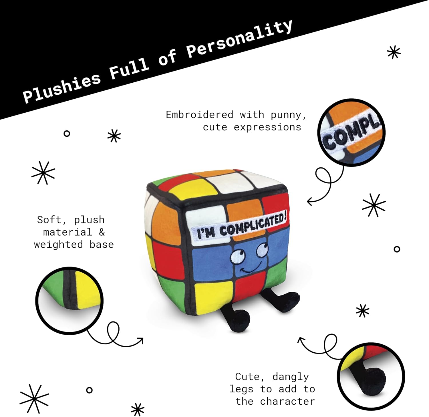 Punchkins Cube Plushie - I'm Complicated Funny Cube Plush, Gift for Puzzle Lovers, Sassy Plush Toy for Gifting