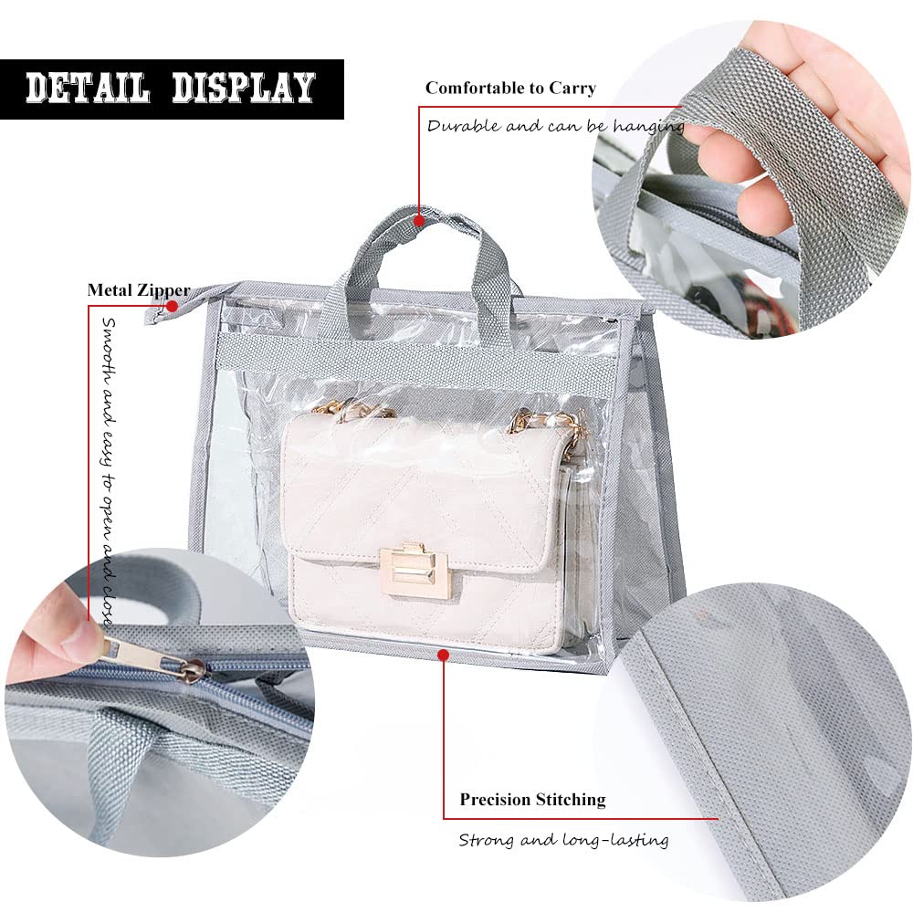 fazhongfa 6 bolsas de polvo para bolsos de mano, organizador de almacenamiento transparente, no tejido, para colgar, armario, con cremallera y asa (XL gris claro)