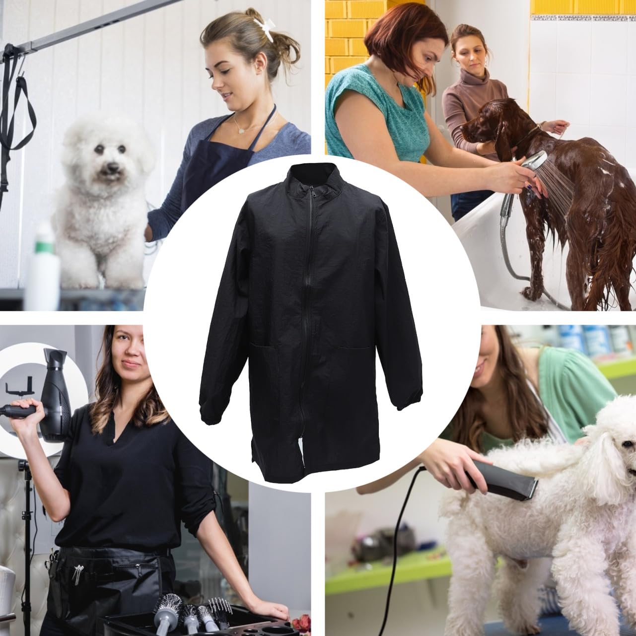 Tablier Imperméable Noir en Nylon pour Cosmétologue Animalier, Combinaison Antistatique Pratique, pour Salon de Toilettage et Animalerie, Taille L