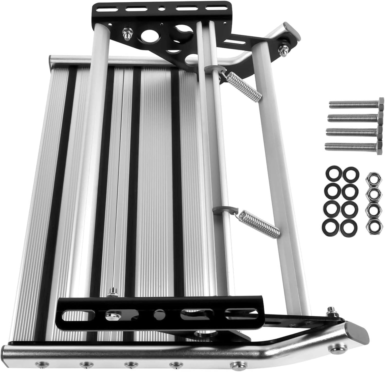 Manual RV Step, Manual Aluminum Alloy RV Folding Step Ladder, Maximum Load Capacity 440lbs, Non-Slip Step with LED Light, Fits RV Trailer Motorhome Camper(Double)