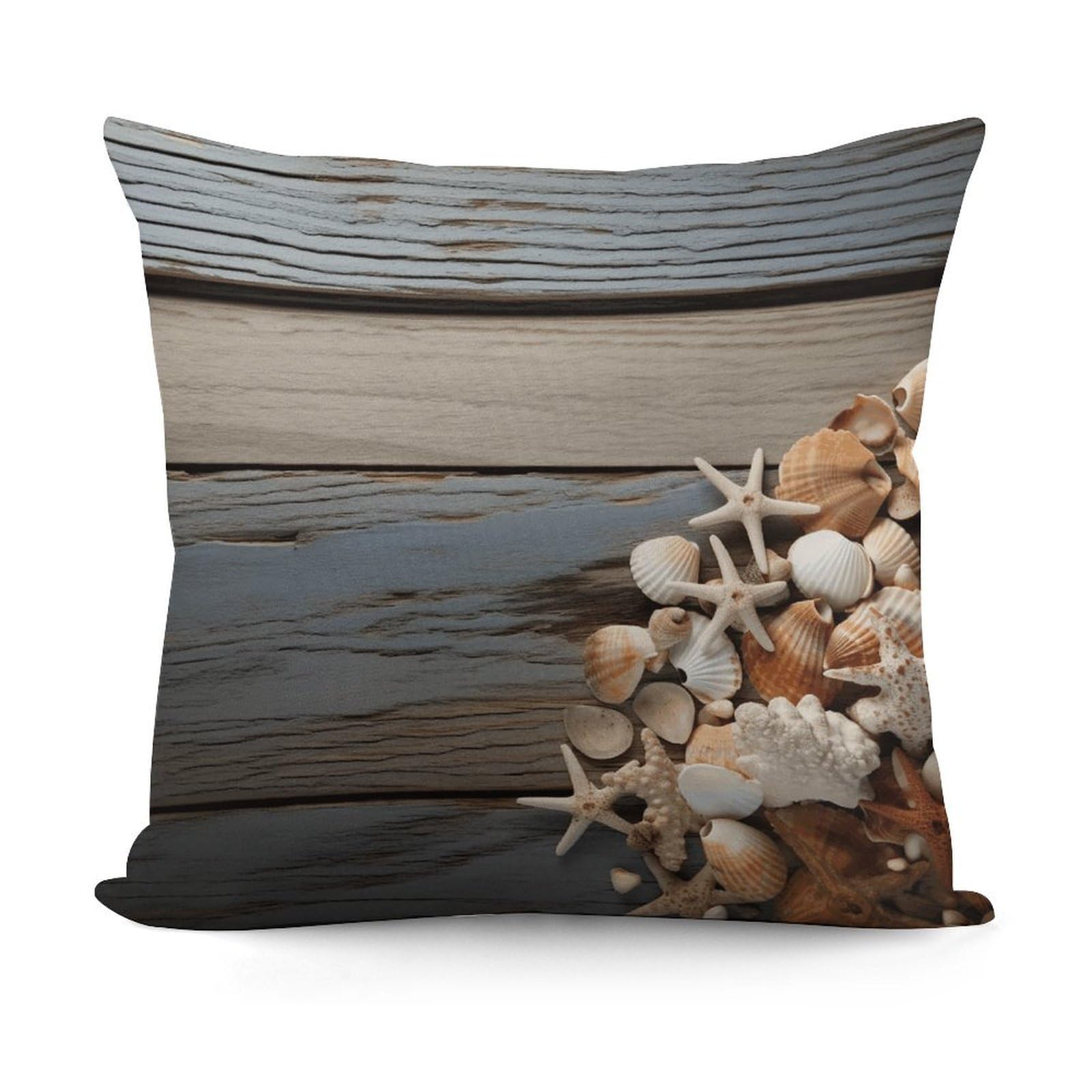Adfgyerh Style Seashells On Wooden Board Decorative Pillow Covers, Throw Pillow Covers Soft For All Seasons, Pillowcases For Couch Living Room Sofa Bedroom 18X18 Inch