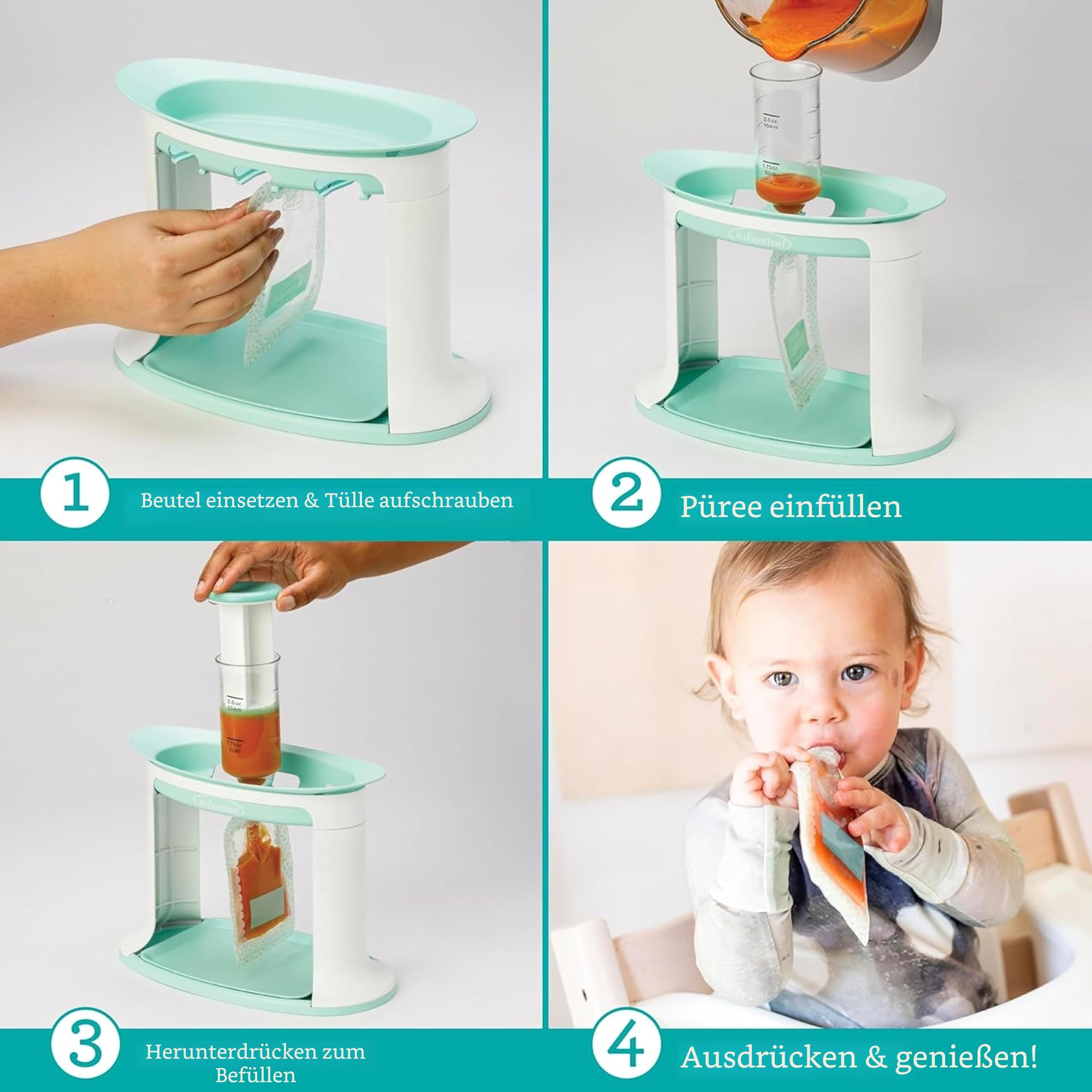Infantino Squeeze Station für Selbstgemachte Babynahrung, Beutelabfüllstation für Pürierte Nahrung für Babys und Kleinkinder