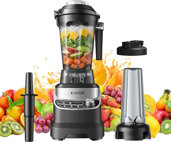 2400W Peak Countertop Blender for Kitchen, 64oz Pitcher & 24oz Travel Cup | AI Smart One-Touch & Stepless Speed, 4 Presets for Ice & Shakes, Self-Cleaning Blade, BPA-Free Touch Control
