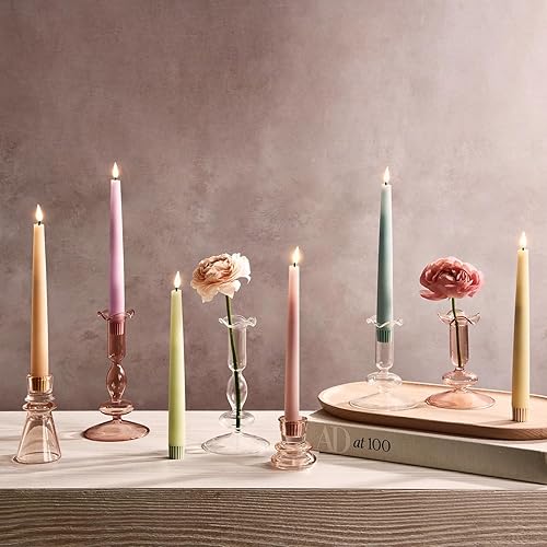 Miniatura 4 de LampLust Portavelas cónicos, juego de 2 portavelas transparentes, portavelas de vidrio de 4.5 y 6.5 pulgadas, se adapta a velas cónicas estándar,