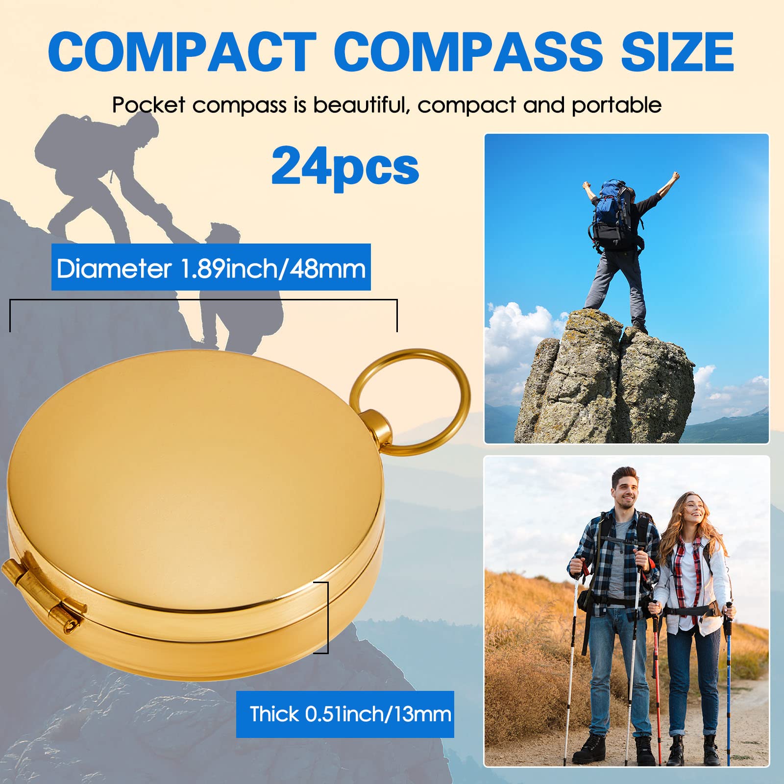 Dunzy 24 Pcs Kids Camping Survival Compass Glow in The Dark Metal Pocket Compass for Kids Hiking Military Navigation Tool for Hiking Hunting Climbing Camping Party Favor Supplies