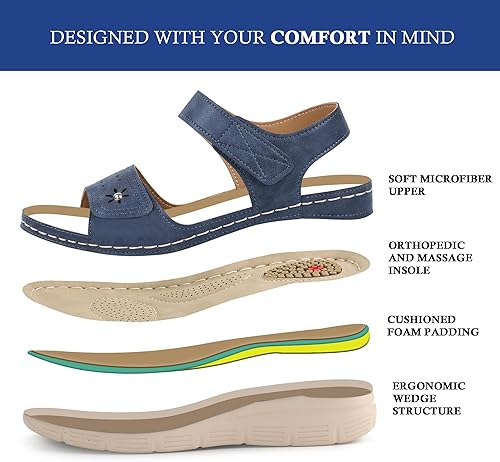 Miniatura 3 de JABASIC Sandalias cómodas para mujer, sandalias ortopédicas para caminar, sandalias ortopédicas con soporte para el arco