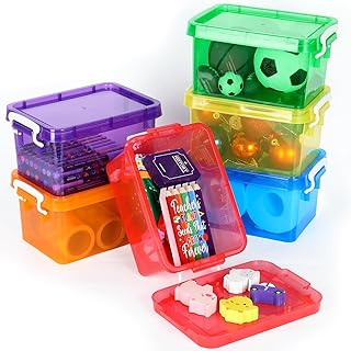 6 Pack Colorful Plastic Storage Bins with Lids 4 Quart Small Storage Box...