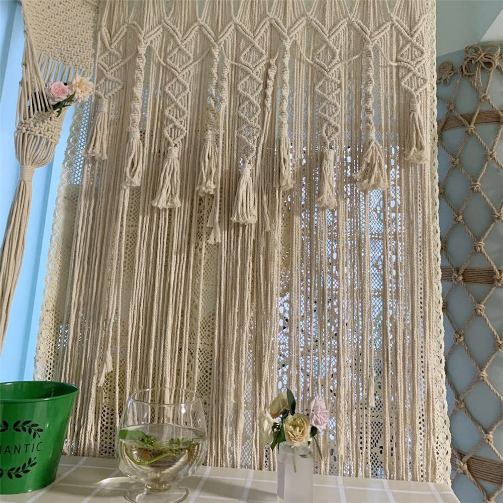 Rideau macramé fait à la main tapisserie murale pour décoration de mariage rideaux de fenêtre ivoire 90 cm l x 180 cm L