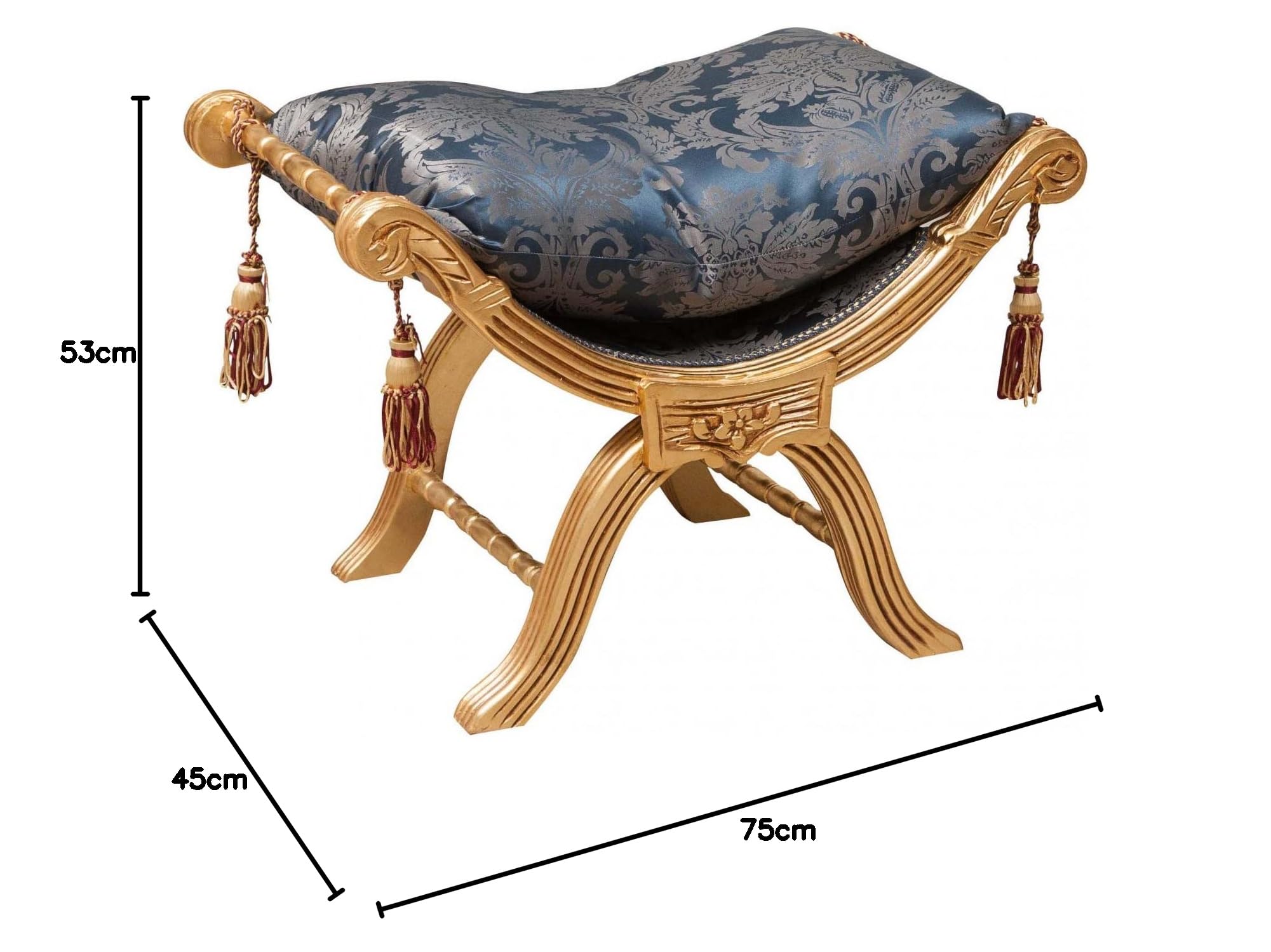 Biscottini Sillón Dormitorio 75x45x53 cm | Banco de Entrada Estilo Louis XVI | Banco Inferior Cama y reposapiés | Muebles barrocos