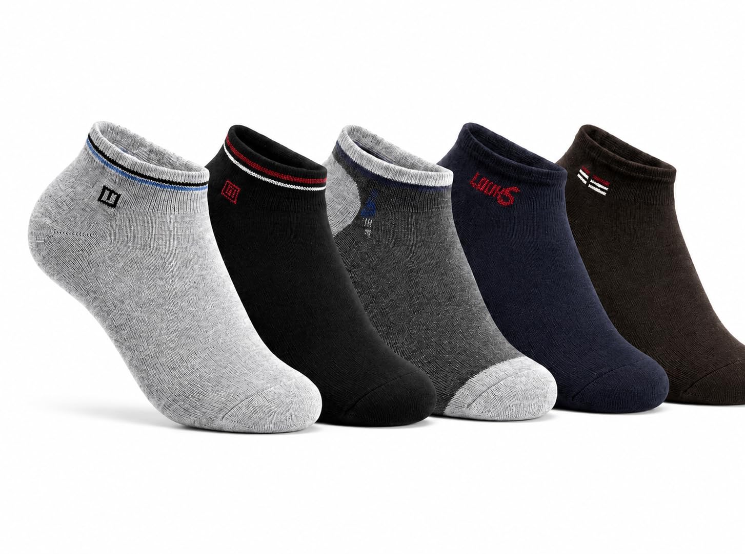 Men's Pure Cotton Ankle Socks, Multicolor, 100% Pure Cotton, Free Size, Pack of 5 Pairs, Casual Sporty Style-picture-48