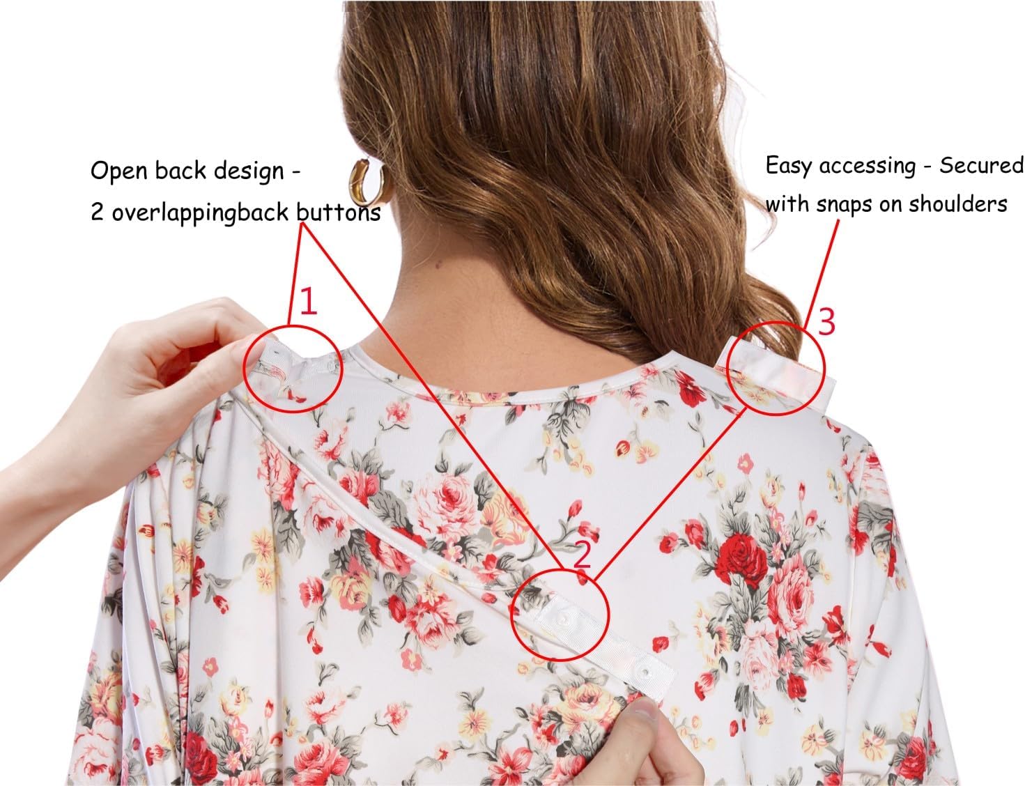 AVIIER Hospital Gowns for Women Open Back Adaptive Clothing Nightgowns Post Shoulder Surgery Dress - Image 3