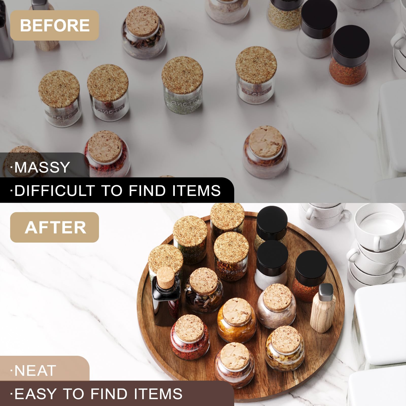 VERTORGAN Lazy Susan Organizer für Küche, Drehteller aus Akazienholz für Schrank, Speisekammer, Tisch, Arbeitsplatte, Schminktisch, Gewürzregal, groß