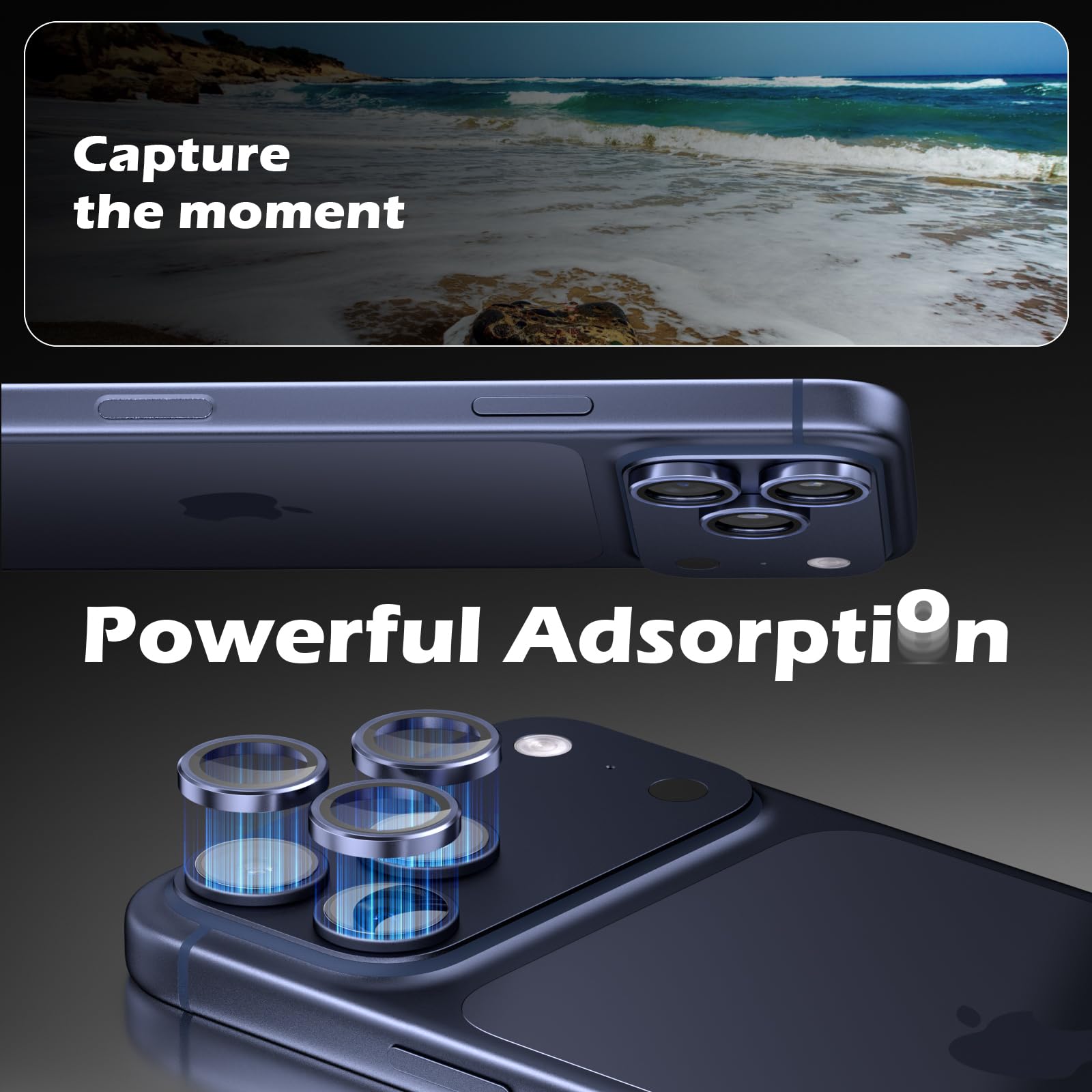 Protection Objectif Verre Trempé Pour IPhone 17 Pro - Film Caméra Arrière Anti-rayures, Bleu Intense, Alliage Aluminium - 2