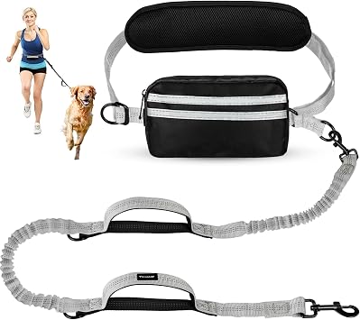 Hands Free Dog Leash with Pouch, Retractable Bungee with Double Padded Handles, Dog Leashes with Bungee for Medium & Large Puppy