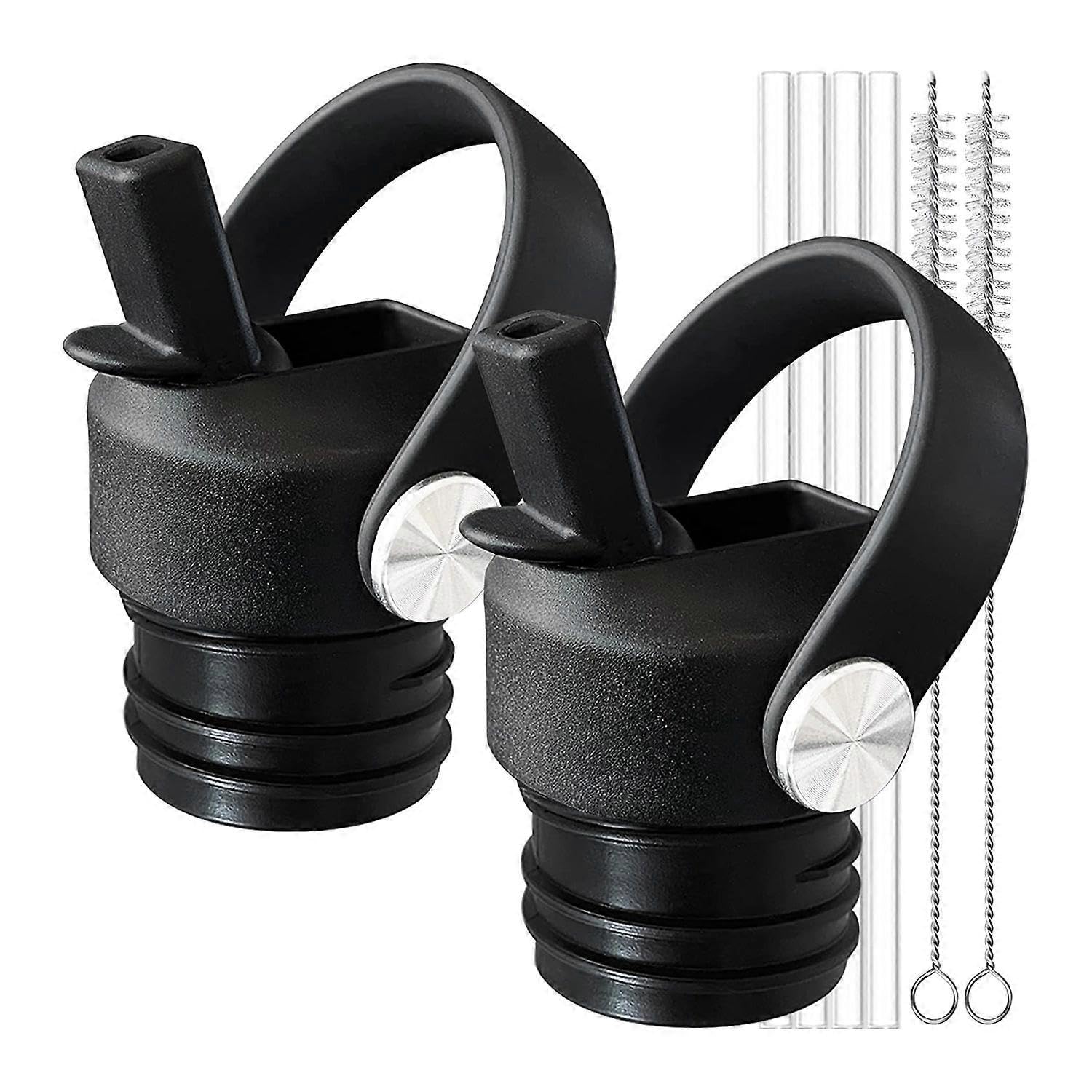 JOYHAPPST 2 Pcs Flexible Handle Top Straw Lid for 18 21 24 Oz,for Simple Modern,and Most Water Bottles Cap Replacement