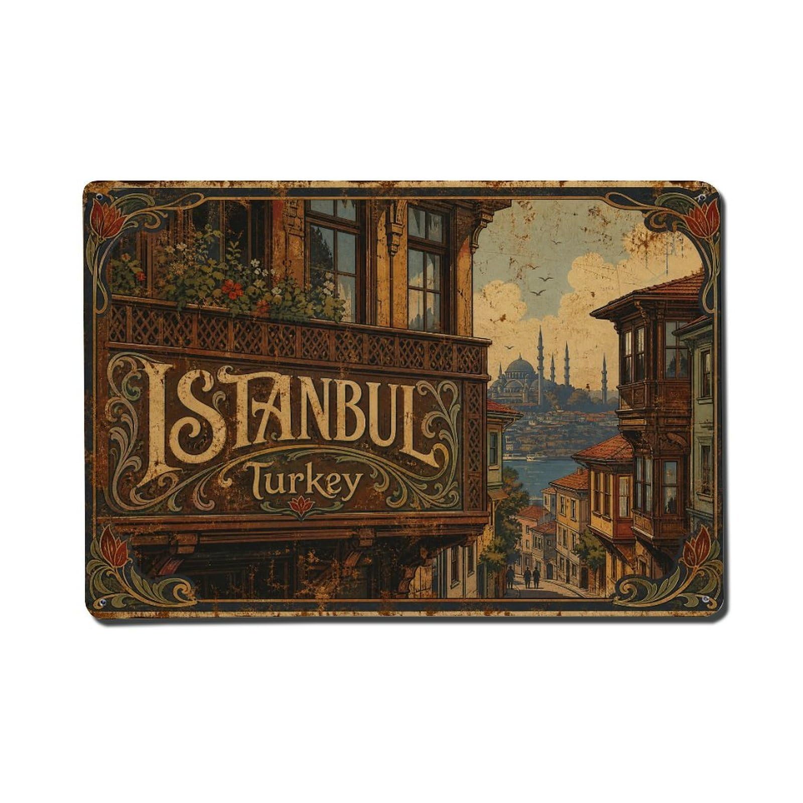 Gead 8X12inch Style Vintage Travel Istanbul Turkey Balconies Metal Tin Sign