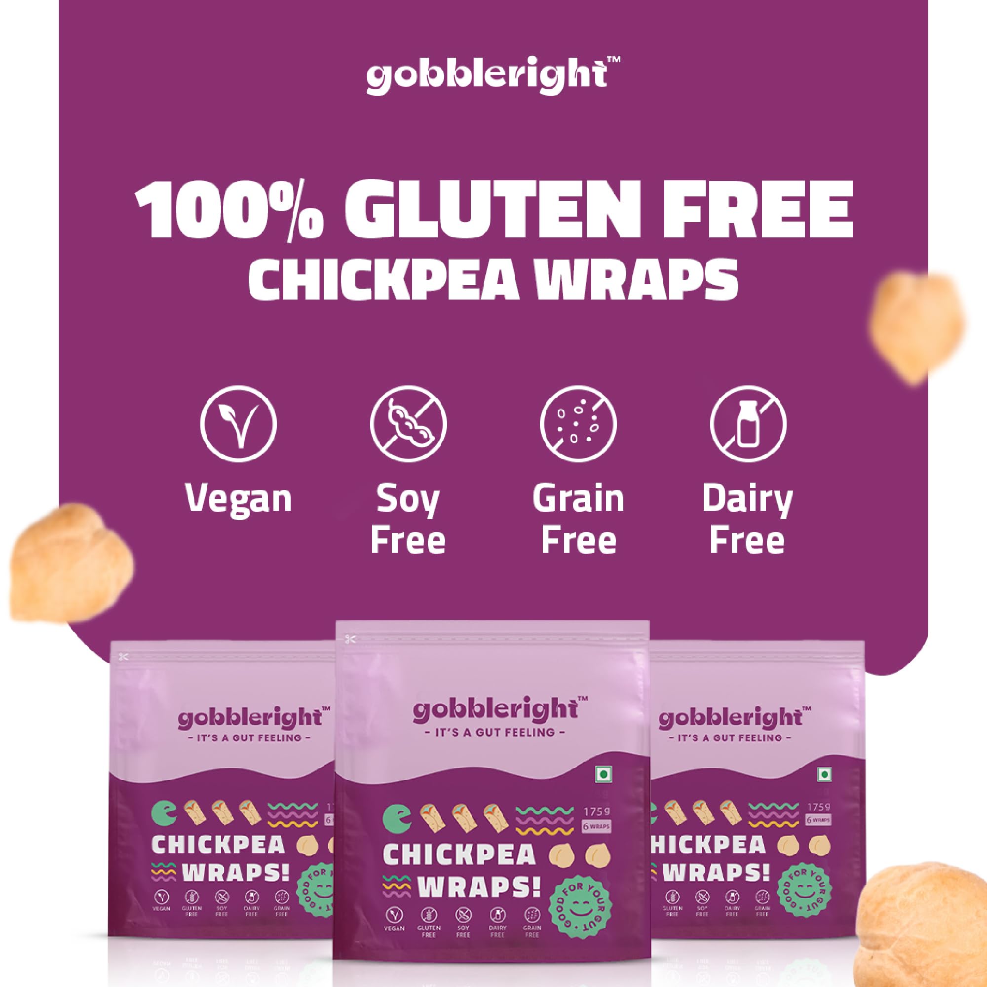 GOBBLERIGHT Gluten-Free Bundle: Almond Wraps, Chickpea Wraps & Crunchies Snack | Healthy Tortilla Wraps | Vegan, Grain-Free, Low-Calorie | Perfect for Burritos, Tacos, Shawarmas, Nachos & More 3