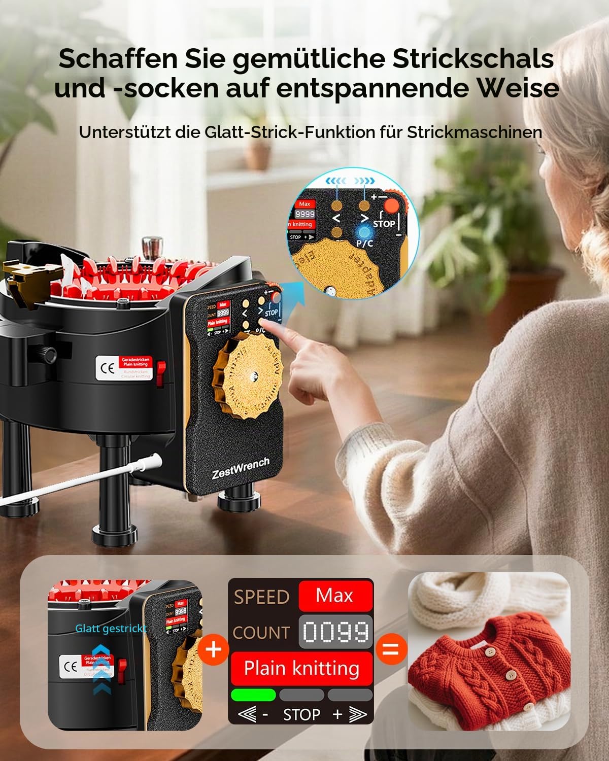 Adapter für elektrische Strickmaschinen von Addi, 22 Nadeln, automatisches Zubehör, LCD-Panel und Reihenzähler
