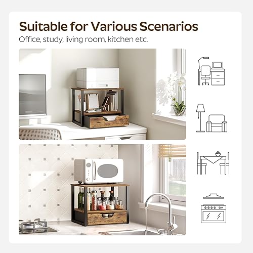 Miniatura 6 de Desktop Printer Stand, 2-Tier Printer Table with Non-Woven Drawer, Multi-Purpose Desk Organizer for Home Office, Under Desk Open Organizer Shelf,