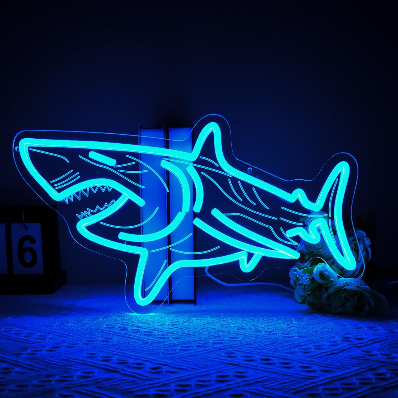 Shark Neon Sign, Ice Blue Dimmable LED Light Sign with USB Powered Wall Light for Bedroom Living Room Man Cave Decoration, Birthday Gift for Boys and Men