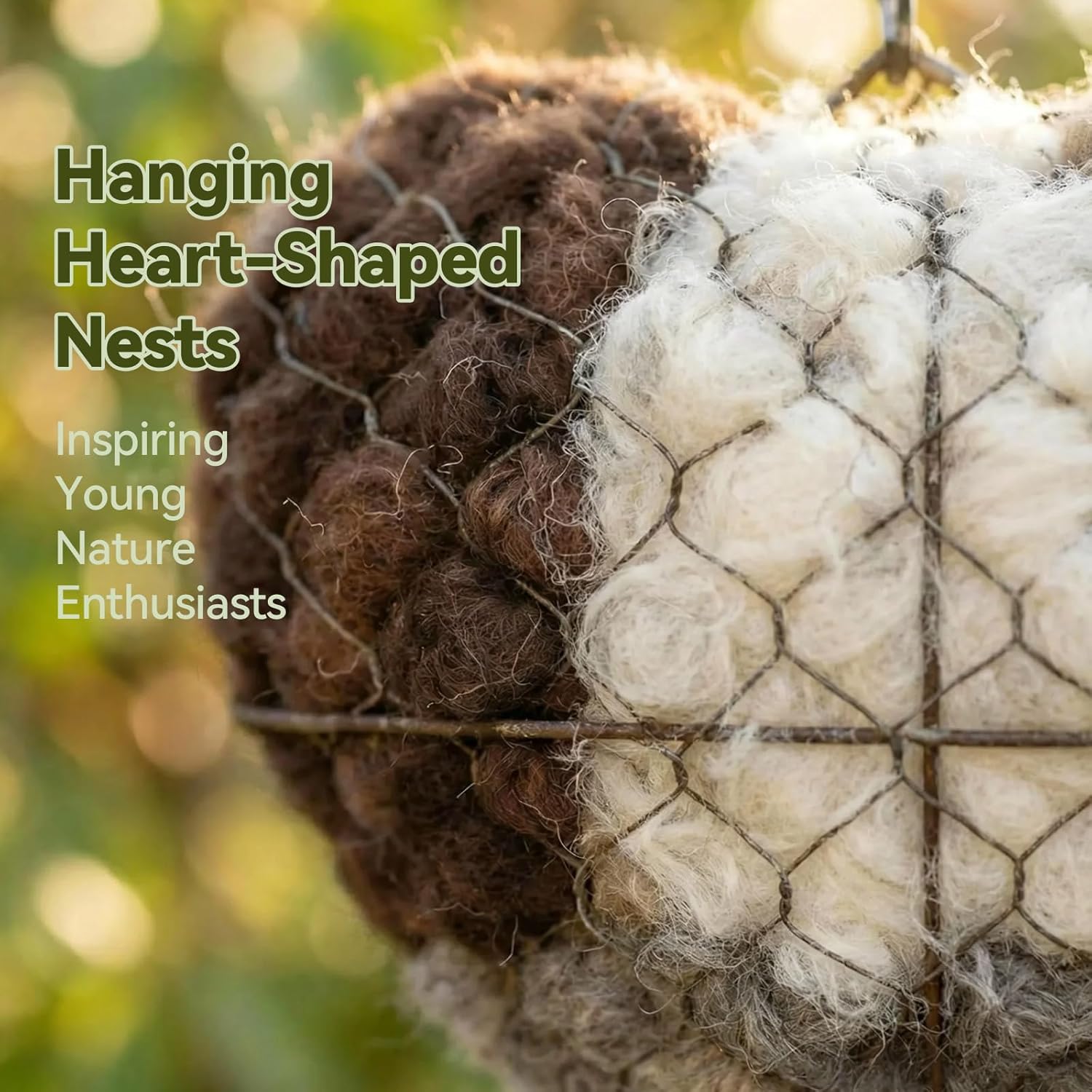 Handmade Fiber Bird Nesting Heart Refillable with Natural Materials for Hummingbirds Wildlife Lovers Garden Yard Decor Gift (3Pcs)