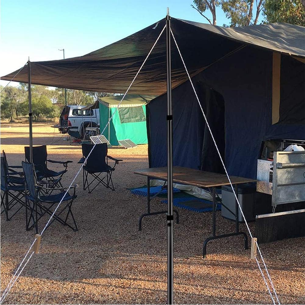 Bostar 4 PCS Palo Toldo Ajustable 90-230CM con Tapa de Goma Ancha Extensible Toldo Aluminio para Camping Barras de Tienda de Campaña de Aluminio para Furgonetas Camper