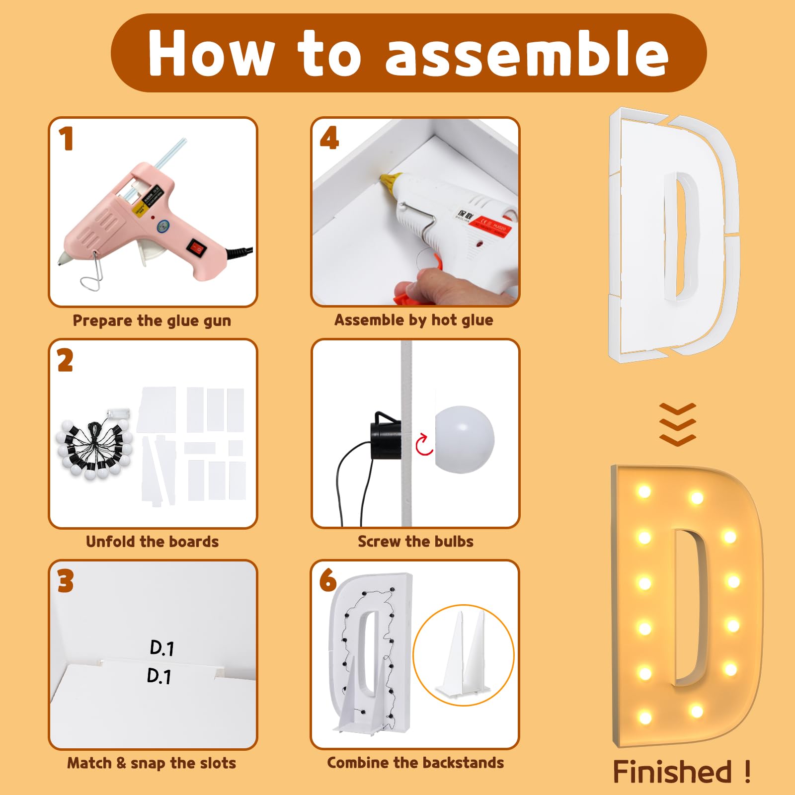 imprsv Marquee Light Up Letters, Mosaic Letters 4FT Marquee Letters for Baby Shower Engagement Graduation Party Decor, Large Marquee Letters for Party Decorations, Letter D (need to assemble)