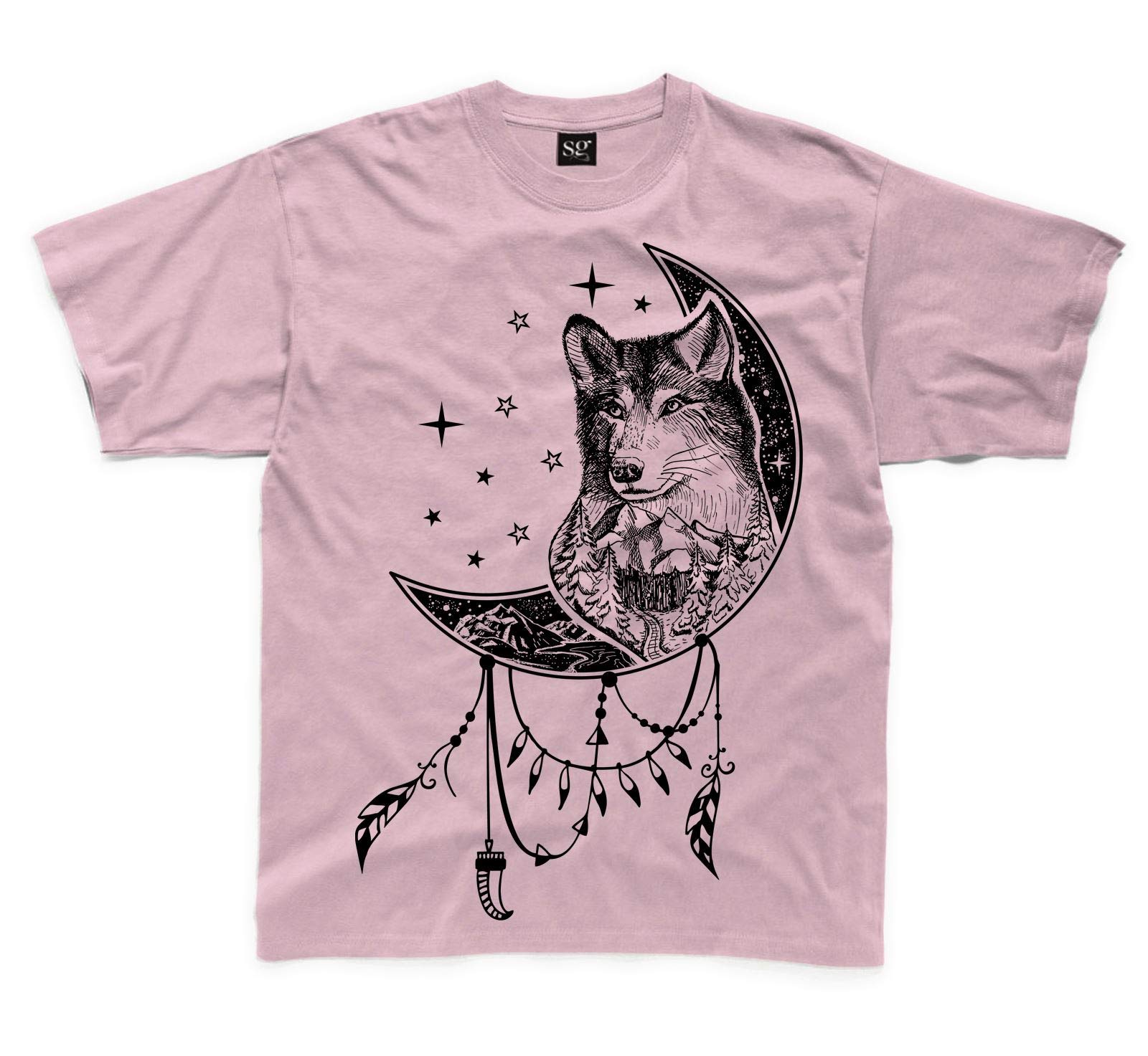 Wolf Dreamcatcher Native American Tattoo Hipster Large Print Kids Children's T-Shirt (11 to 12, Pink)