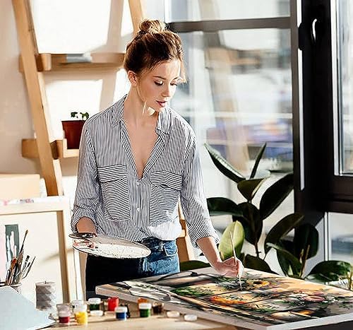 Vista 44 de VIGEGU Paquete de 4 pinturas por números para adultos, lienzo enmarcado, con caballete de madera, pintura por números para niños de 8 a 12 años