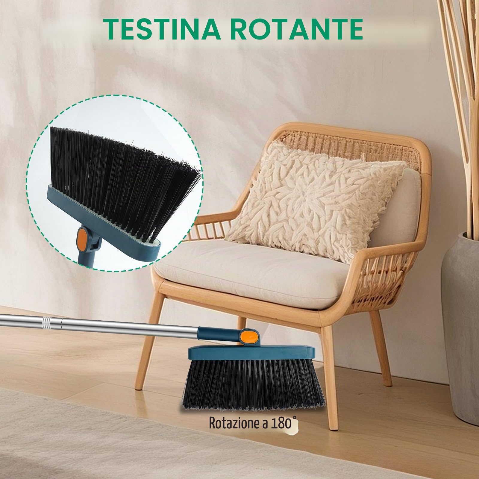 Set scopa e paletta con denti a pettine, antivento, manico lungo verticale, kit per la pulizia e la spazzatura della casa