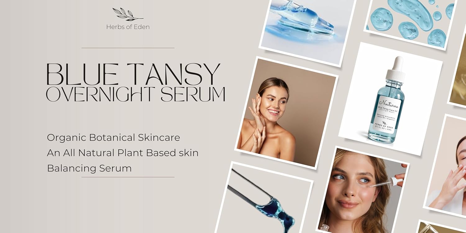 Organic Blue Tansy Night Repair Face Serum with Squalane – Hydrating Anti-Aging Oil for Glowing Skin, Pore Refining & Skin Plumping – Antioxidant Rich – Made in USA