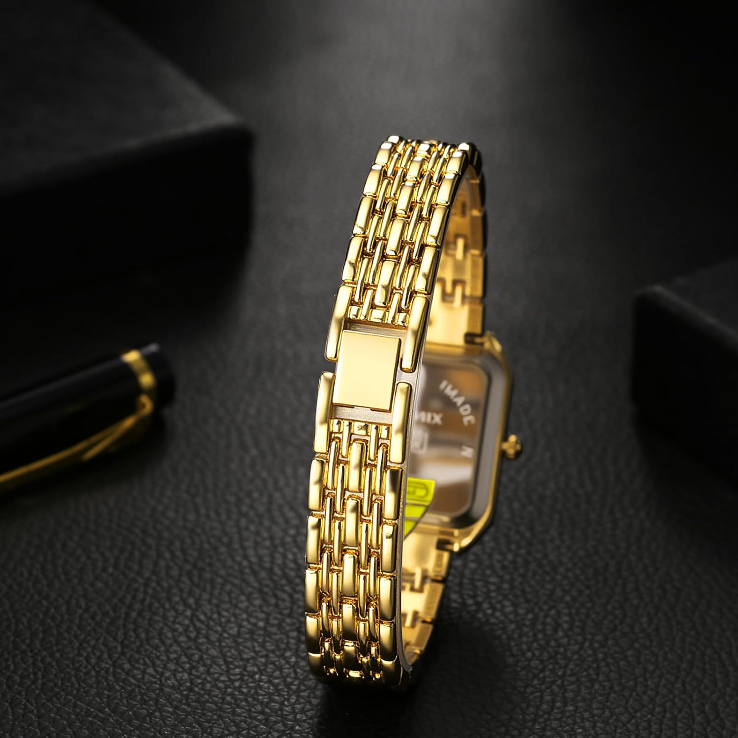 Lancardo Elegant Square Quartz Watch: Womens Bling Gold Tone Case Green Dial Removable Stainless Steel Strap Lady Business Casual Party Dress Wristwatch - Image 7