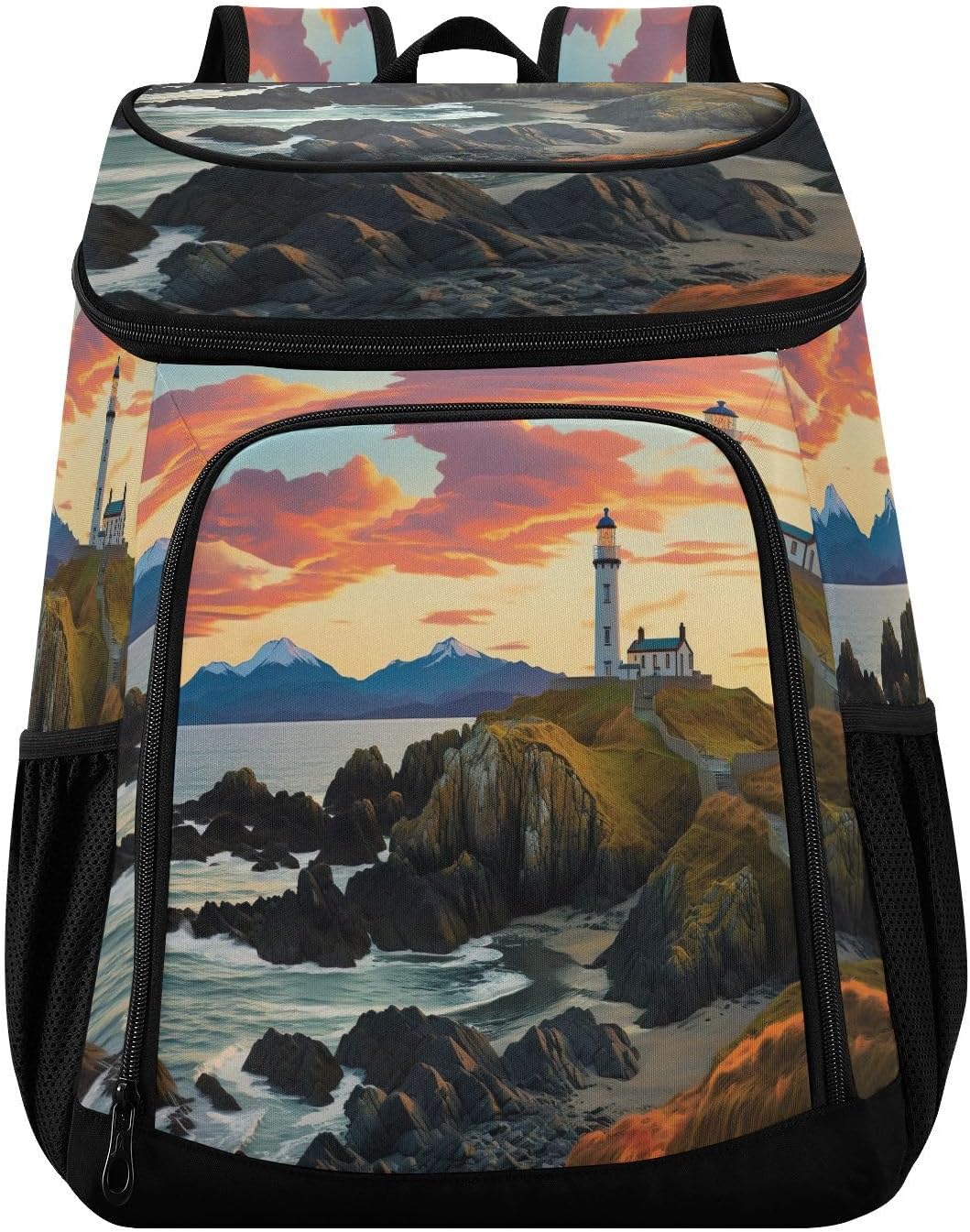 Lighthouse and Mountain Cooler Backpack 36 Cans Leakproof Waterproof Backpack Cooler Bag Beach Accessories Travel Camping Fishing Backpack for Women Men