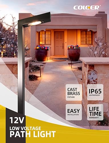 Miniatura 2 de COLOER Luces de latón de bajo voltaje para acera, acabado de bronce, 1 paquete sin bombilla, 12-15V ACDC luces de jardín eléctricas para exteriores,