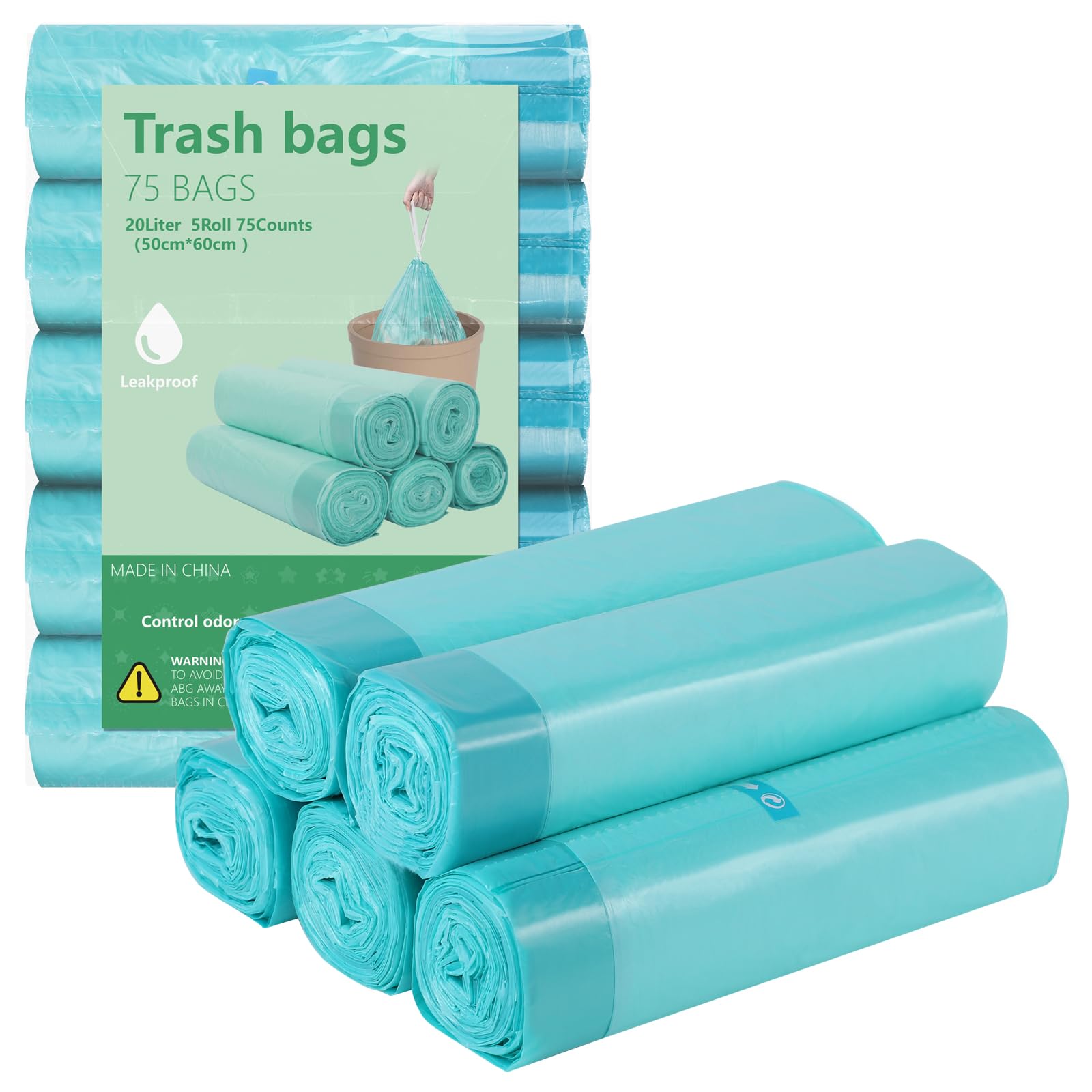 1 x Brand New YIEO 20L Bin Bags 5 Rolls 75 Counts Bin Liners with Draw