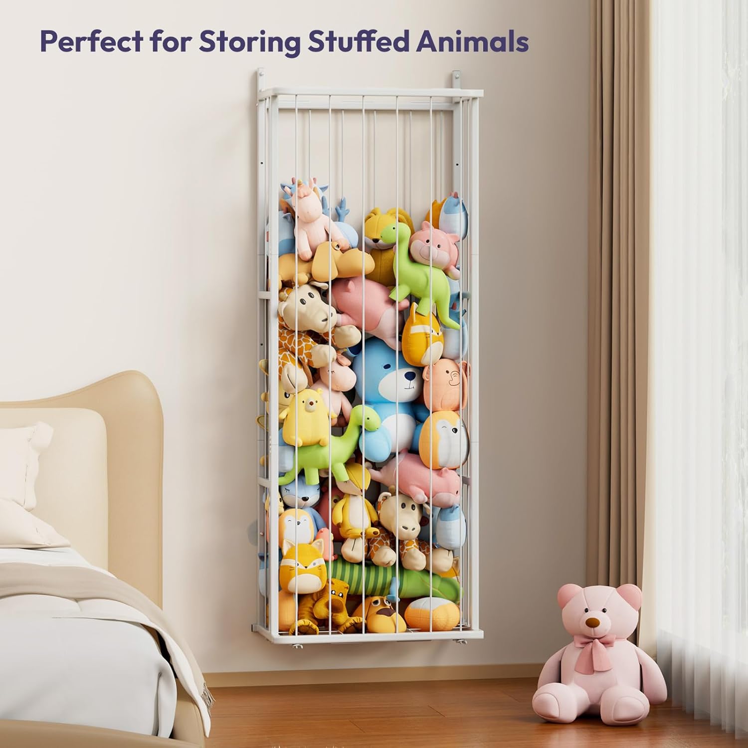 SWTYMIKI Large Stuffed Animal Storage - Over The Door Stuffed Animal Organizer, Toy Stuffy Storage for Nursery Play Room Bedroom Kid Room, Plush Organizer (White, 3-Tier)