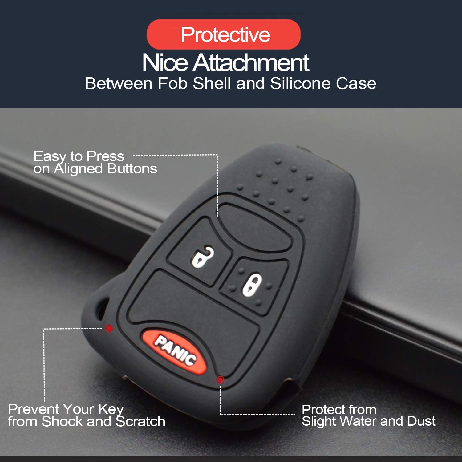 2pcs Compatible with Chrysler 200 Aspen PT Cruiser Sebring Town & Country Jeep Compass Patriot Wrangler M3N5WY72XX Remote Head 3 Buttons Silicone FOB Key Case Cover Protector Keyless Remote Holder