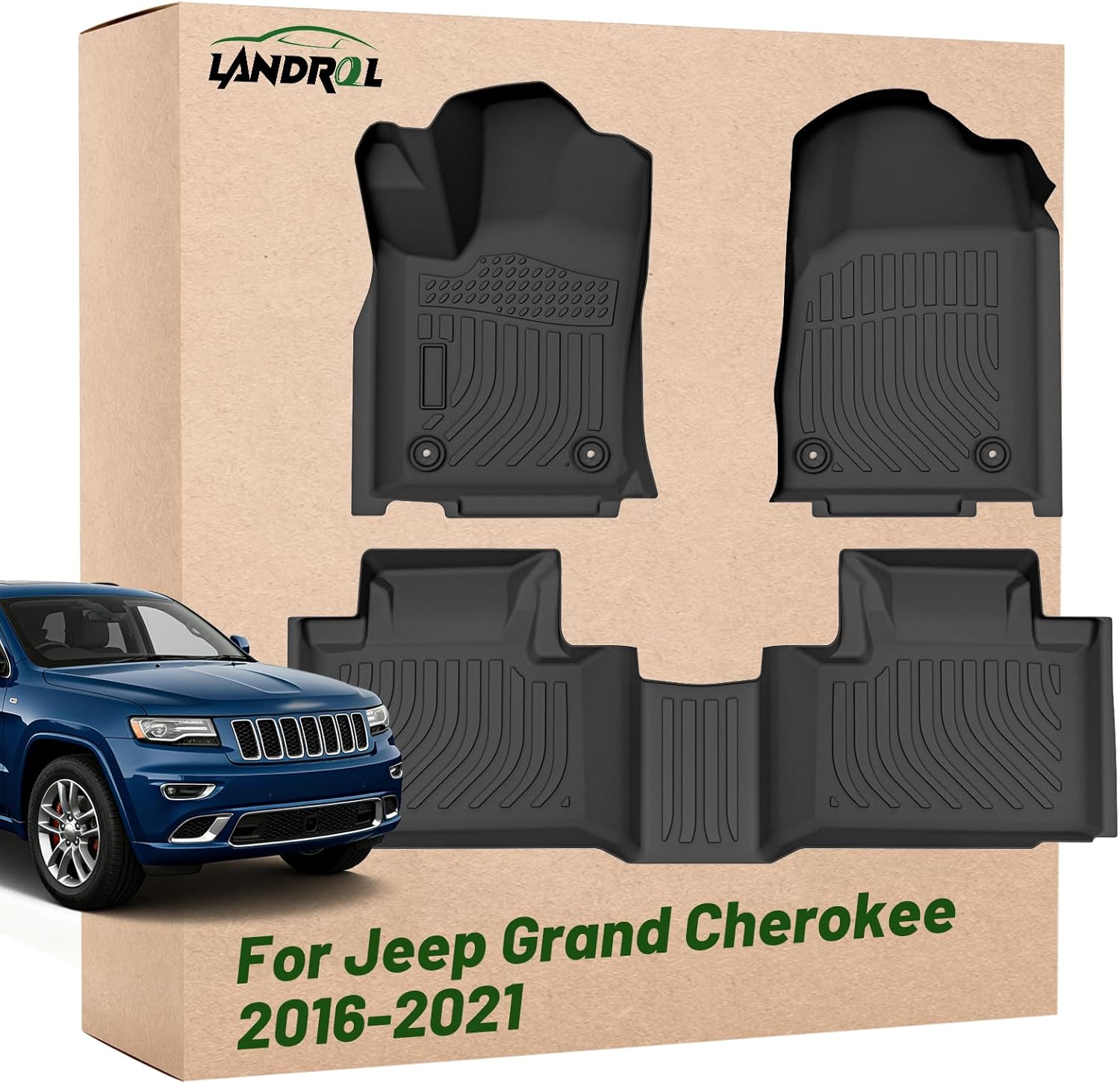 Car Floor Mats Replacement for Jeep Grand Cherokee 2016-2021/ Grand Cherokee WK 2022 (Not for L) Odorless Custom Fit Liners Front Rear Heavy Duty Carpet Accessories Waterproof All Weather