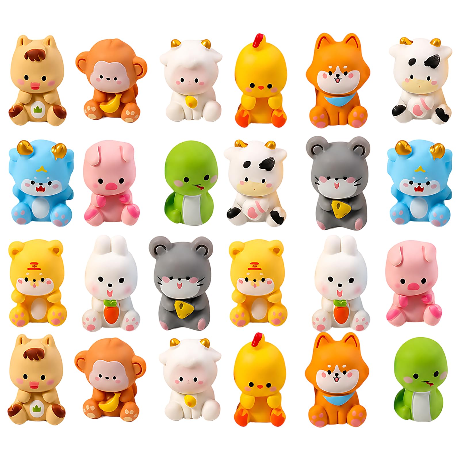 TUBAWD 24Pcs Mini Resin Animals, Mixed Resin Animals Set, 24 Piece Mini Figures Collection, Decorative Animal Statuettes, Zodiac Themed Display, Detailed Craftsmanship